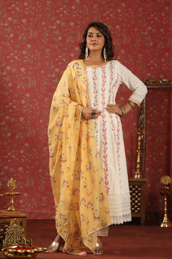 Anarkali Chicken Schiffli Suit With Dupatta