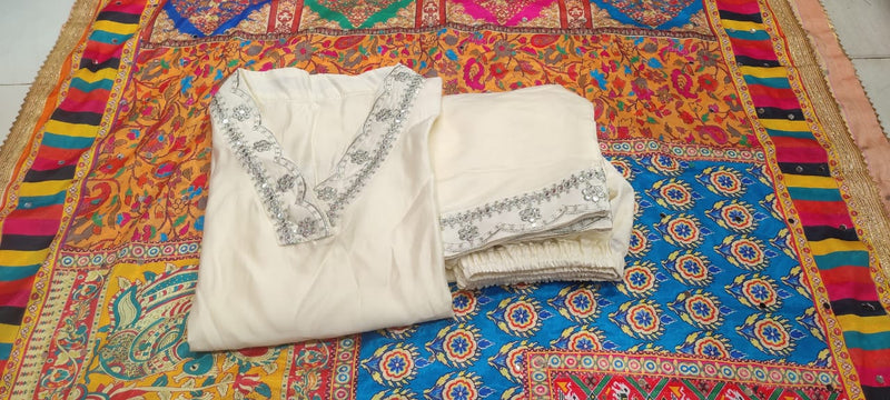 White Muslin Silk Suit Set With Dupatta