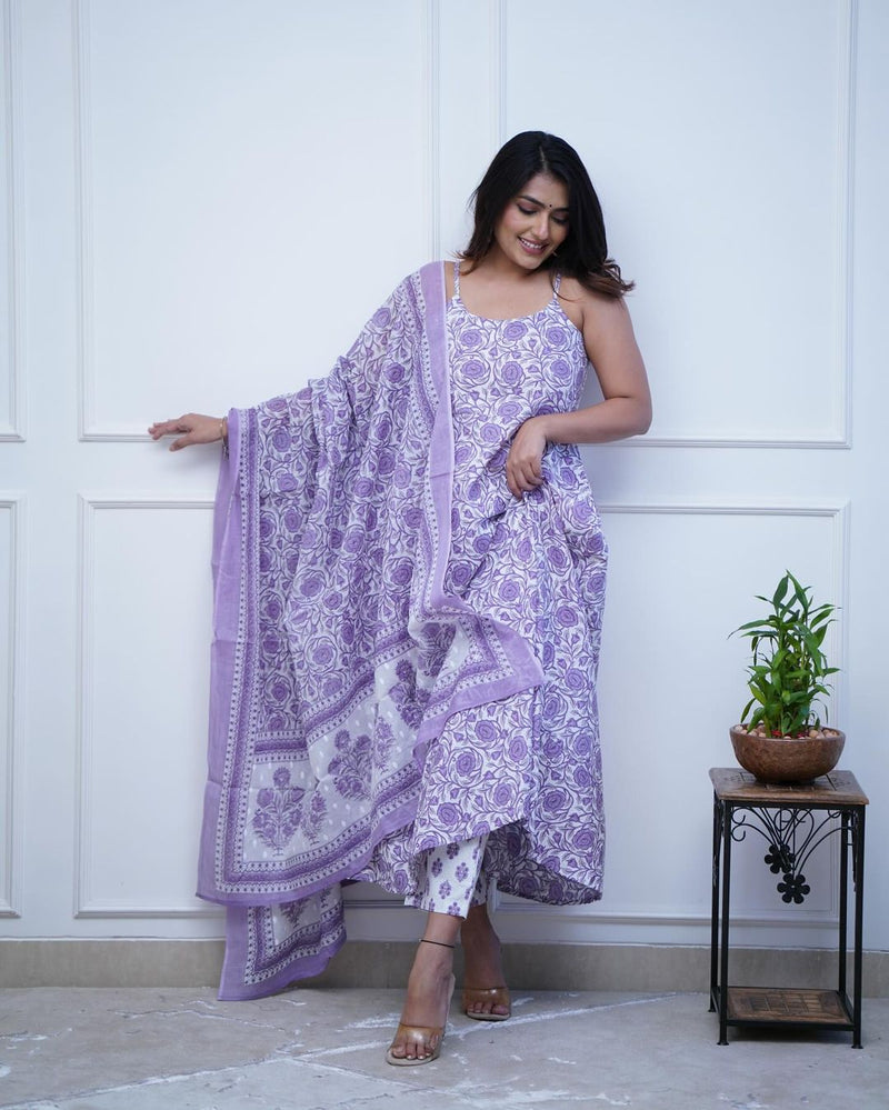 Floral Designer Spaghetti Suit With Dupatta