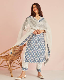 Classy Jaipuri Block Printed Suit With Dupatta