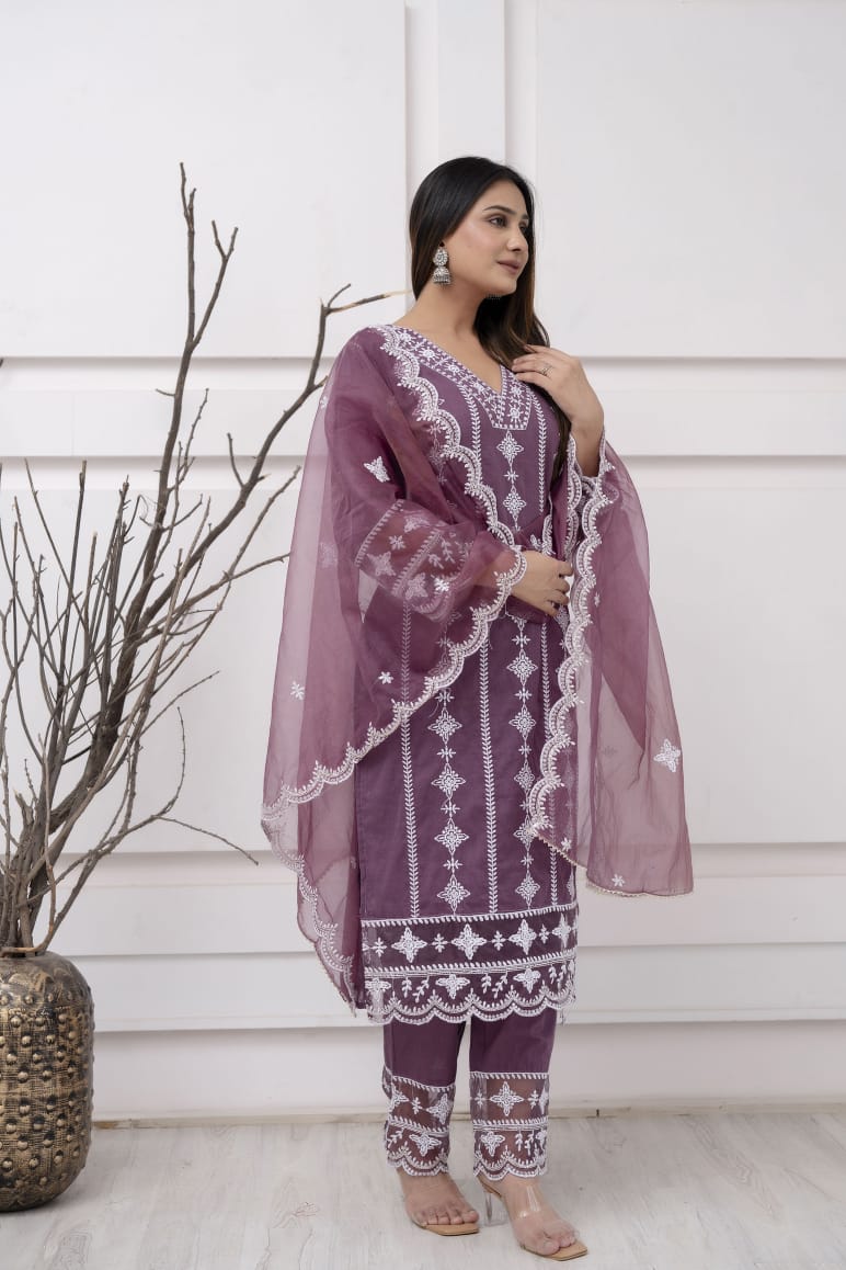 Traditional Designer Embroidered Suit With Dupatta