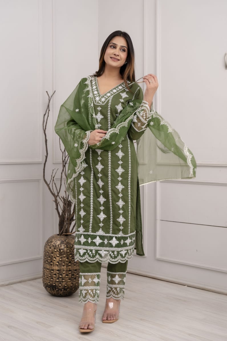 Traditional Designer Embroidered Suit With Dupatta