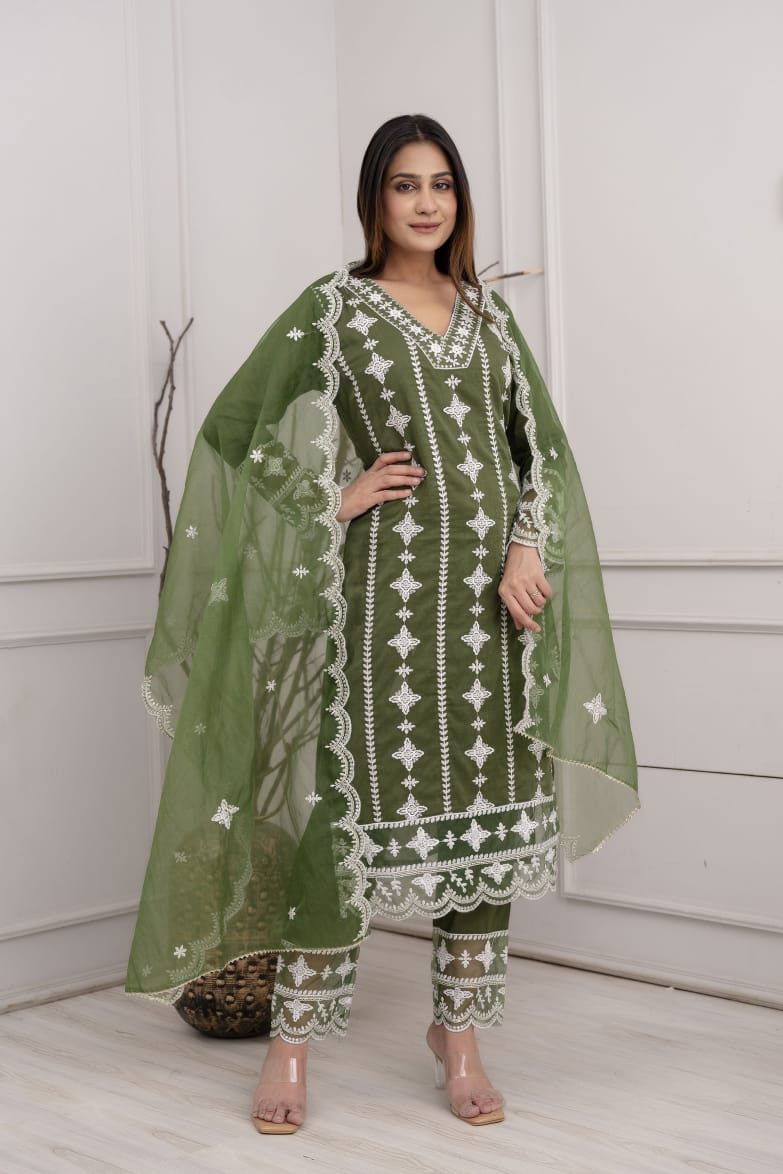 Traditional Designer Embroidered Suit With Dupatta