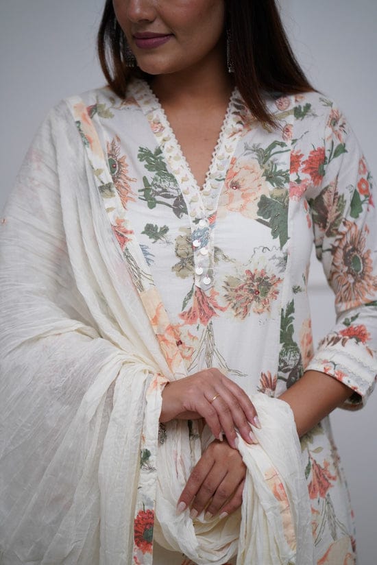 Elegant White Embroidered Suit With Dupatta