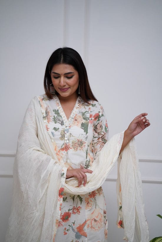 Elegant White Embroidered Suit With Dupatta