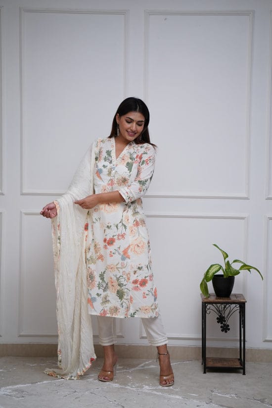 Elegant White Embroidered Suit With Dupatta