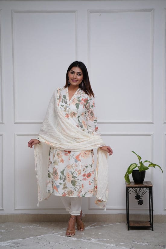 Elegant White Embroidered Suit With Dupatta