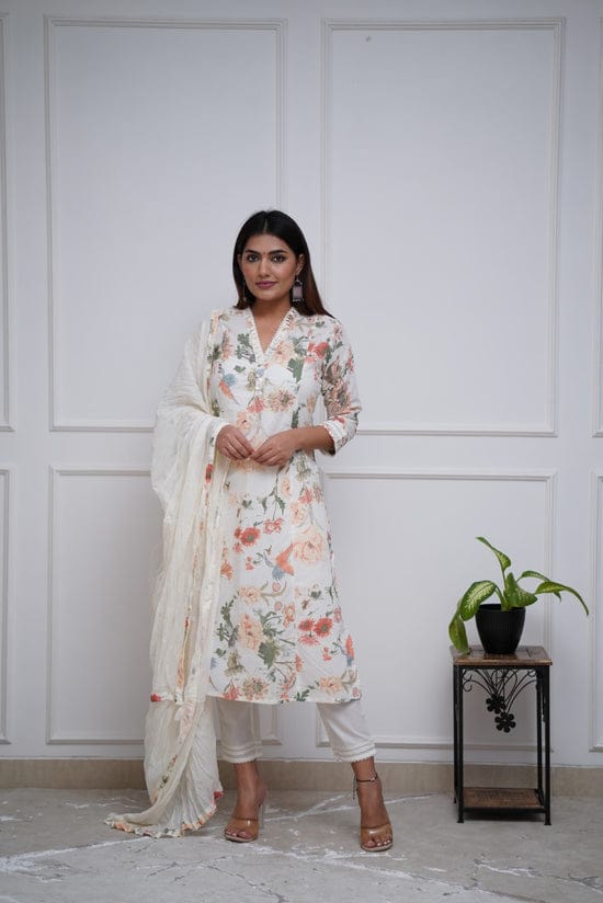 Elegant White Embroidered Suit With Dupatta