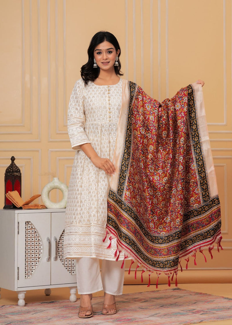 Beautiful Chikankari Anarkali Suit With Dupatta