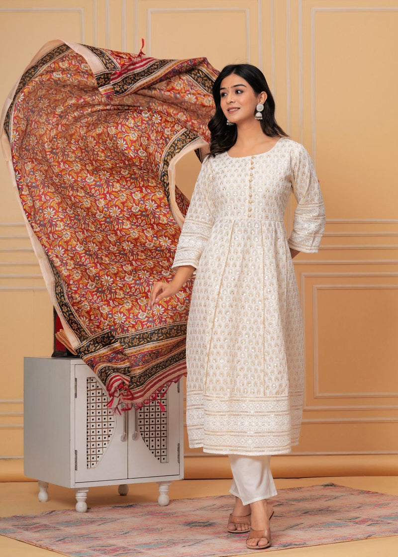 Beautiful Chikankari Anarkali Suit With Dupatta