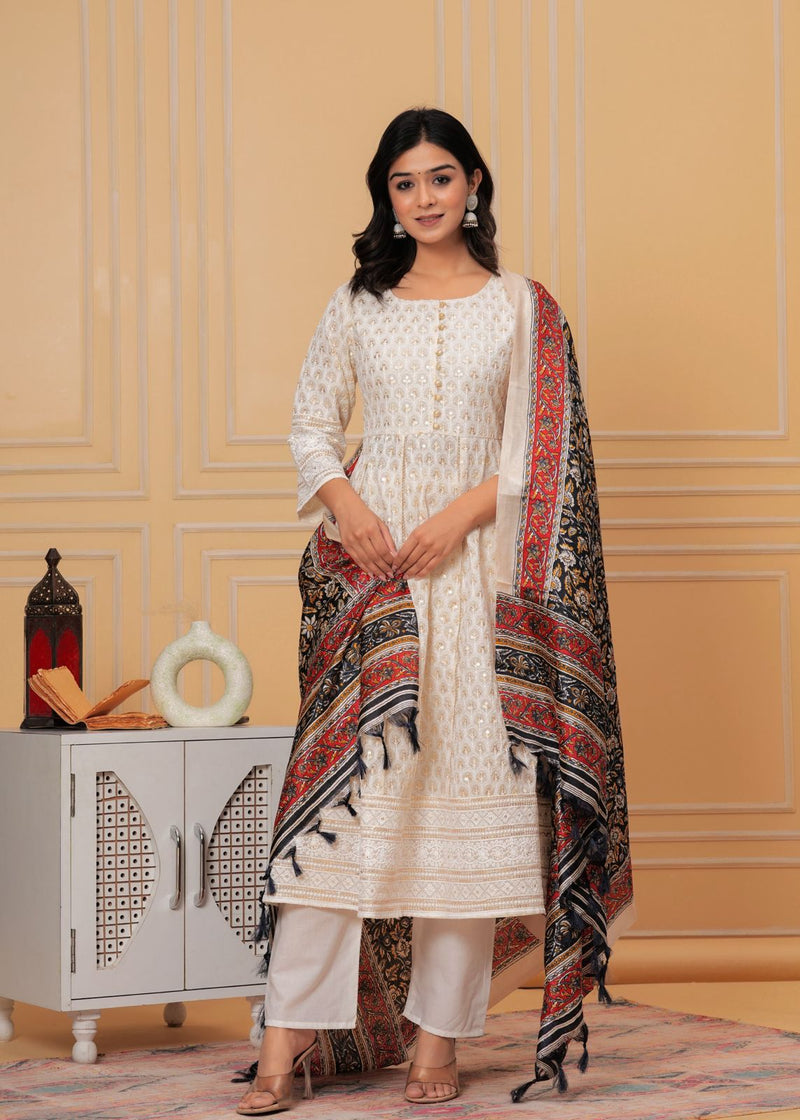 Beautiful Chikankari Anarkali Suit With Dupatta