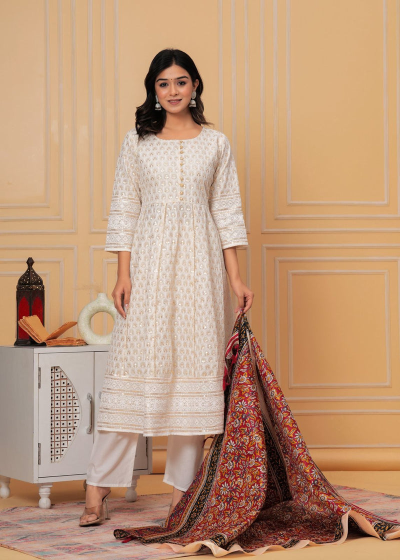 Beautiful Chikankari Anarkali Suit With Dupatta