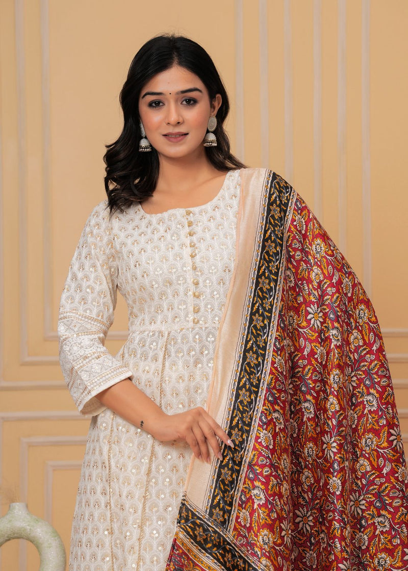 Beautiful Chikankari Anarkali Suit With Dupatta