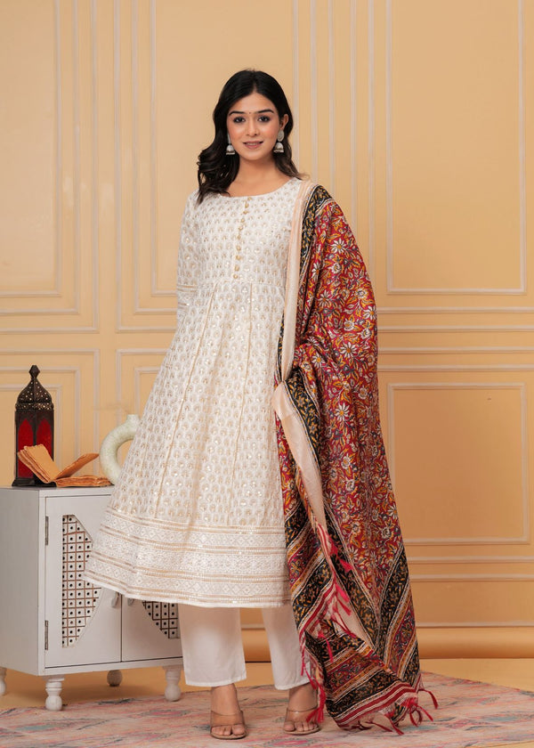 Beautiful Chikankari Anarkali Suit With Dupatta