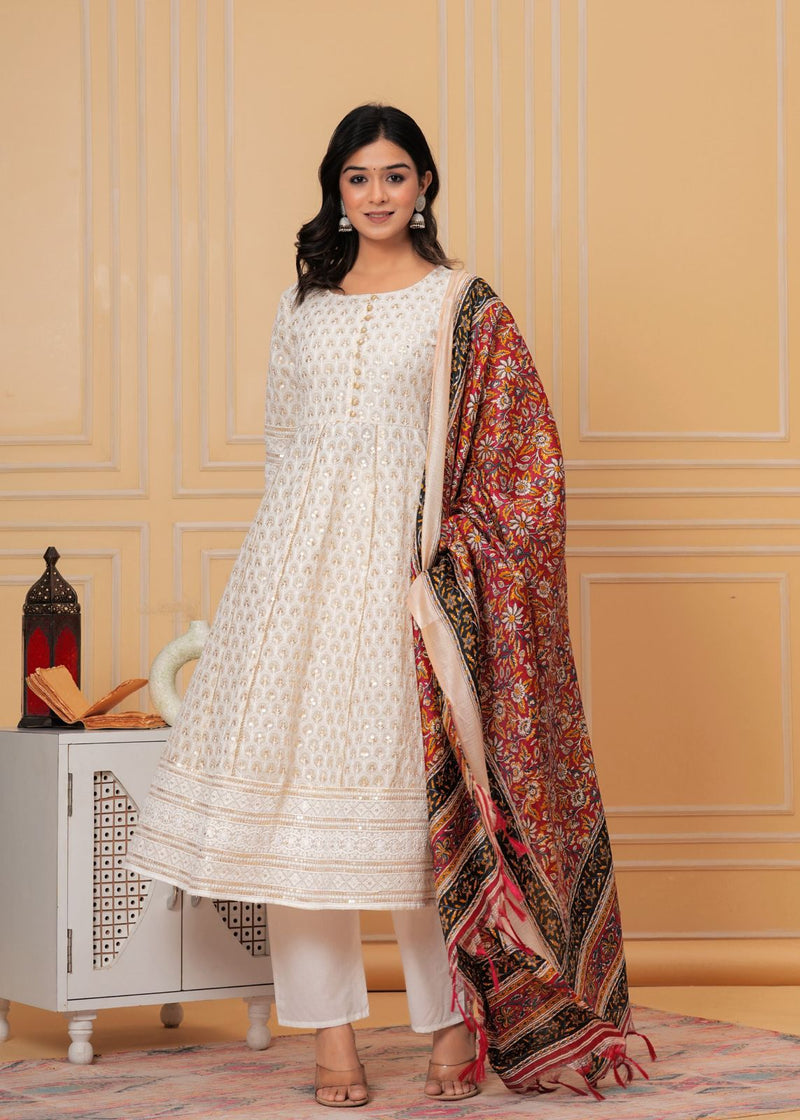 Beautiful Chikankari Anarkali Suit With Dupatta