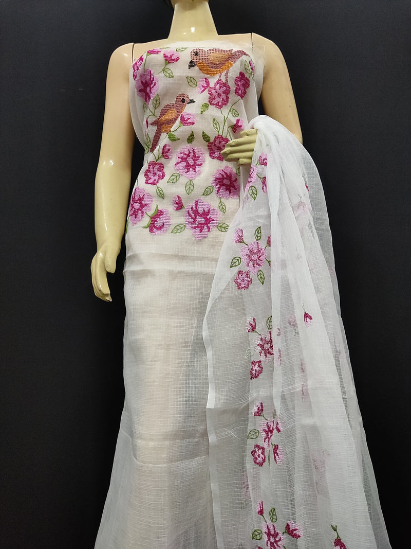 Designer Floral Embroidered Kota Doria Suit Set