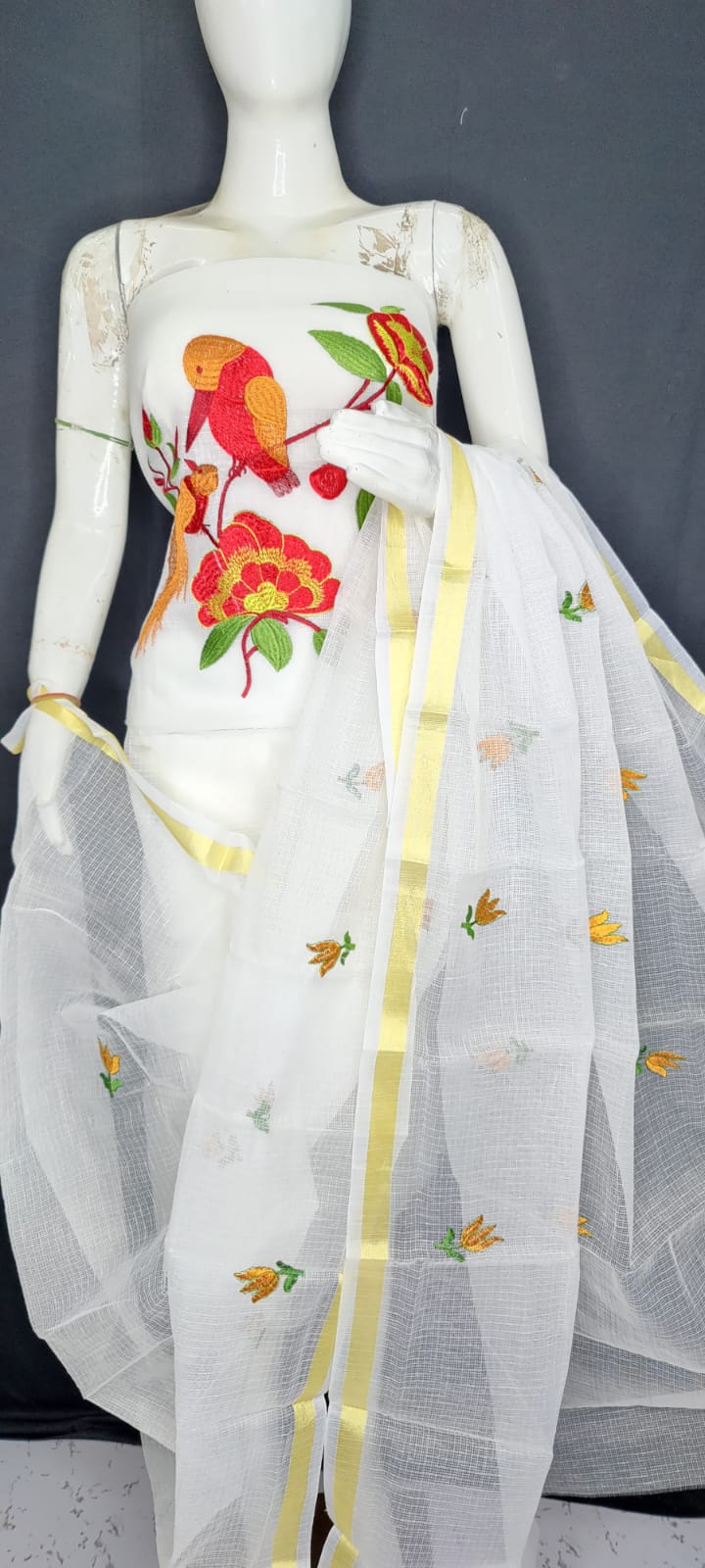 Beautiful Floral Embroidered Kota Doria Suit Set