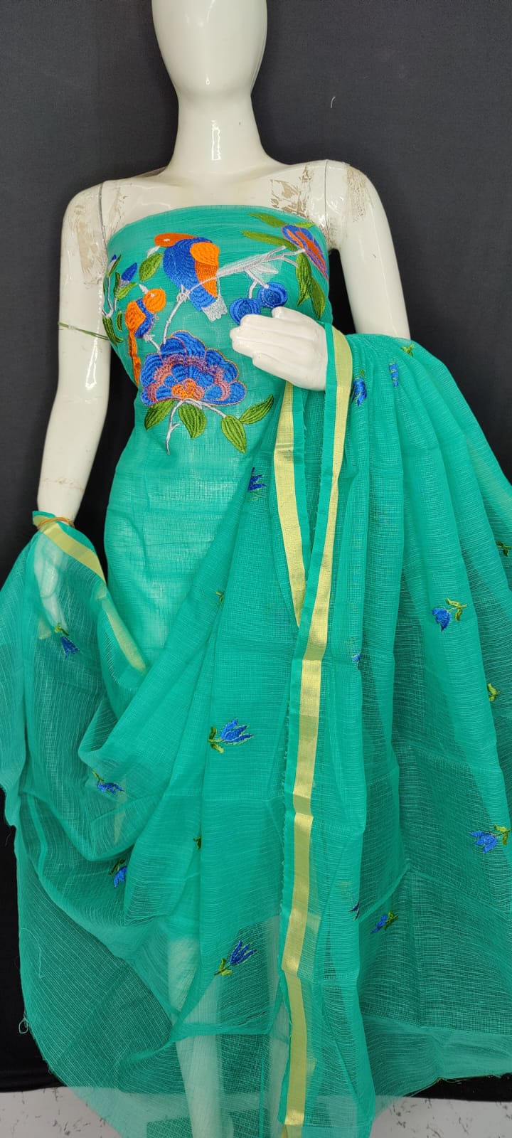 Beautiful Floral Embroidered Kota Doria Suit Set