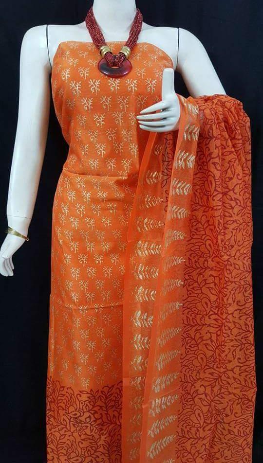 Designer Hand Block Printed Kota Doria Suit Set