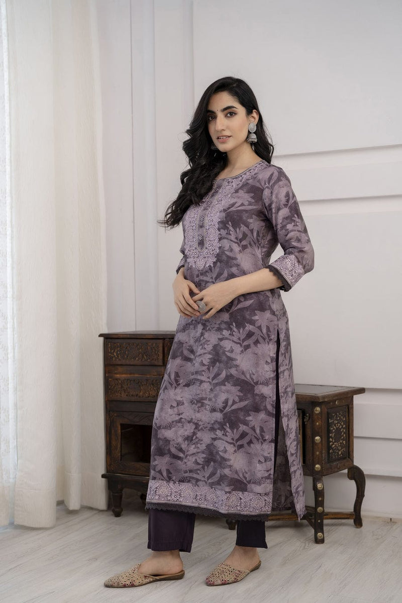 Elegant Straight Floral Printed Suit With Dupatta