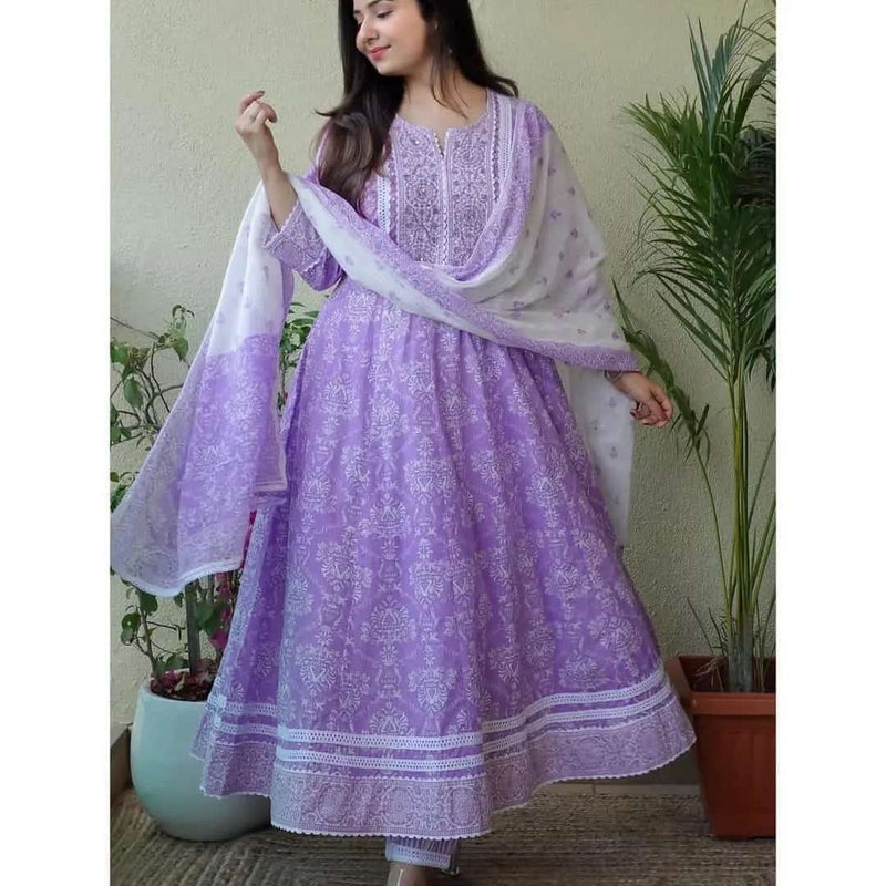 Beautiful Purple Anarkali Suit With Dupatta