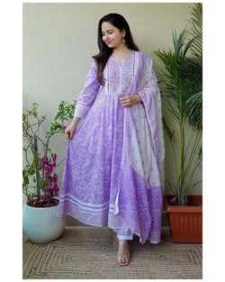 Beautiful Purple Anarkali Suit With Dupatta