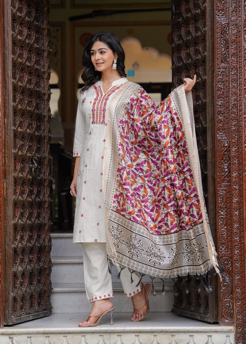 Designer white Traditional Suit With Dupatta