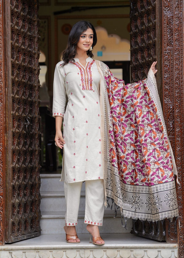 Designer white Traditional Suit With Dupatta