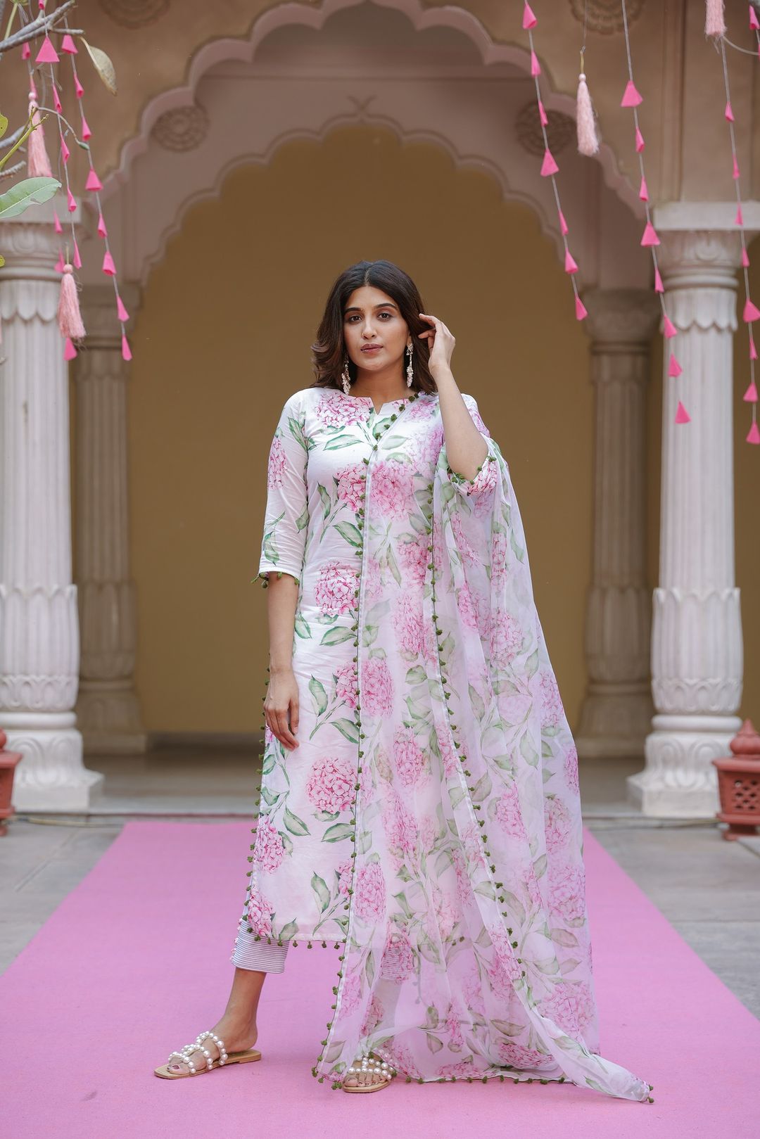 Beautiful Floral White Printed Suit With Dupatta