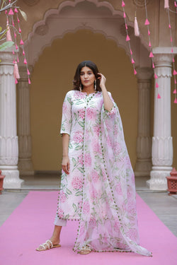 Beautiful Floral White Printed Suit With Dupatta