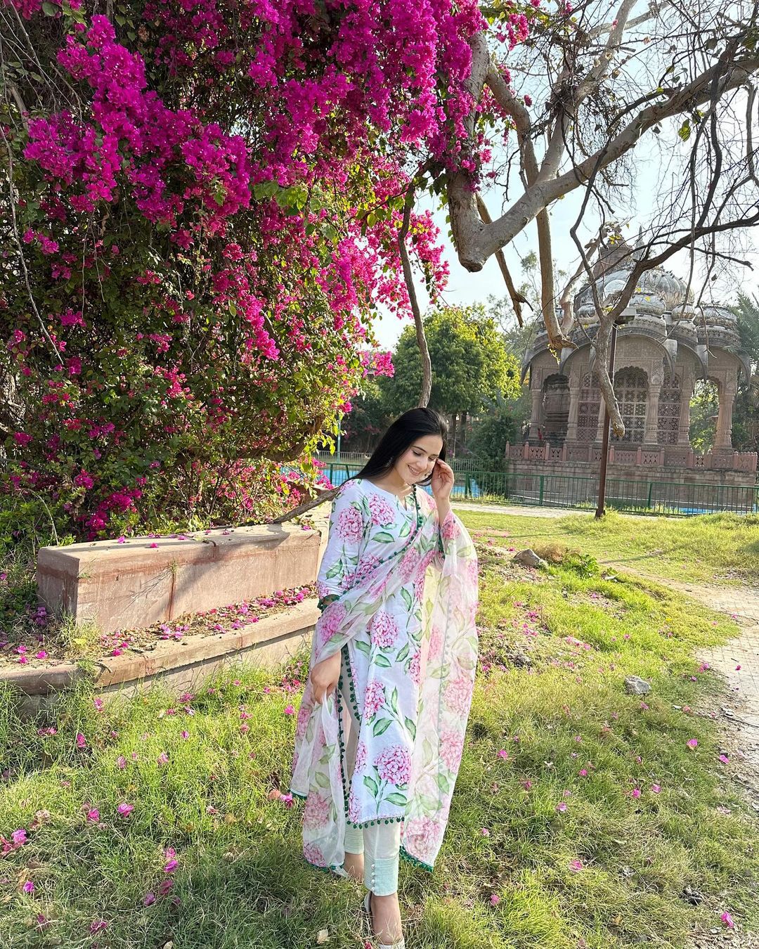 Beautiful Floral White Printed Suit With Dupatta