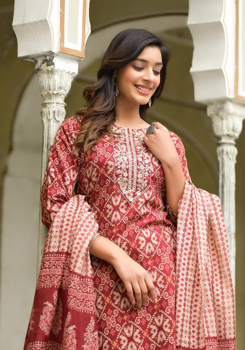 Beautiful Straight Embroidered Suit With Dupatta