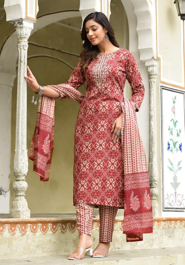 Beautiful Straight Embroidered Suit With Dupatta