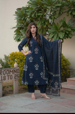 Designer Blue Straight Suit With Dupatta