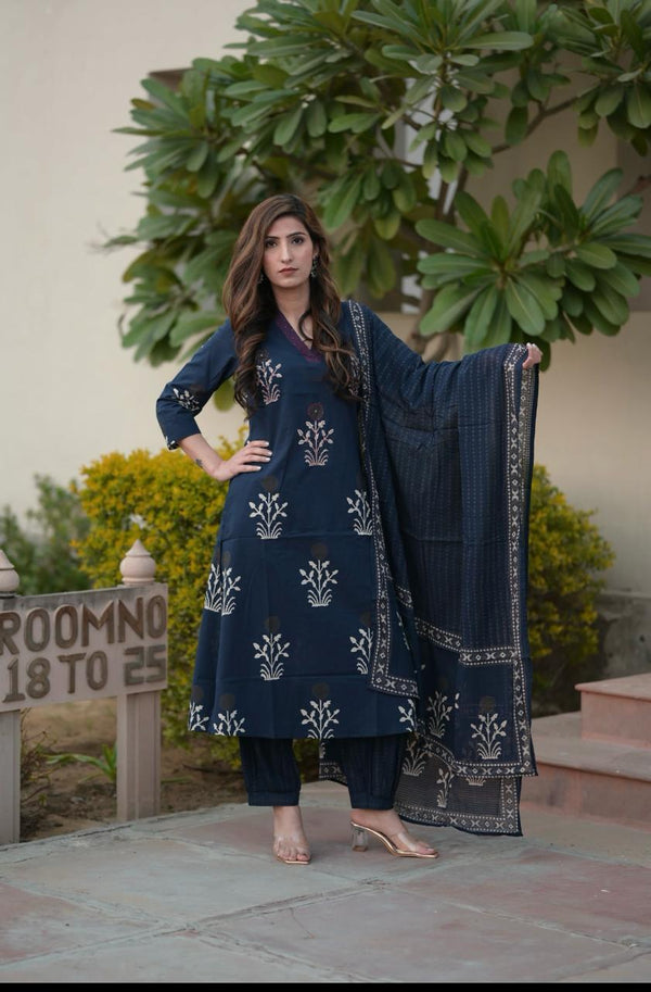 Designer Blue Straight Suit With Dupatta