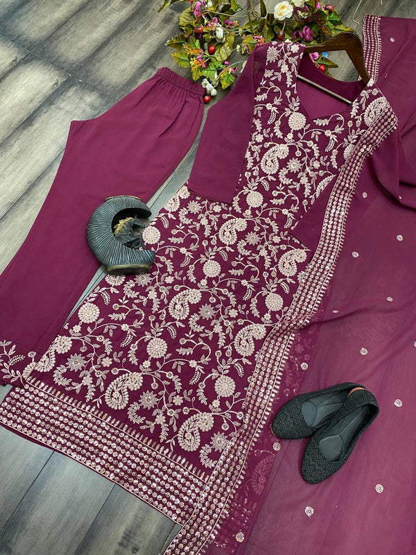 Designer Purple Embroidered Suit With Dupatta