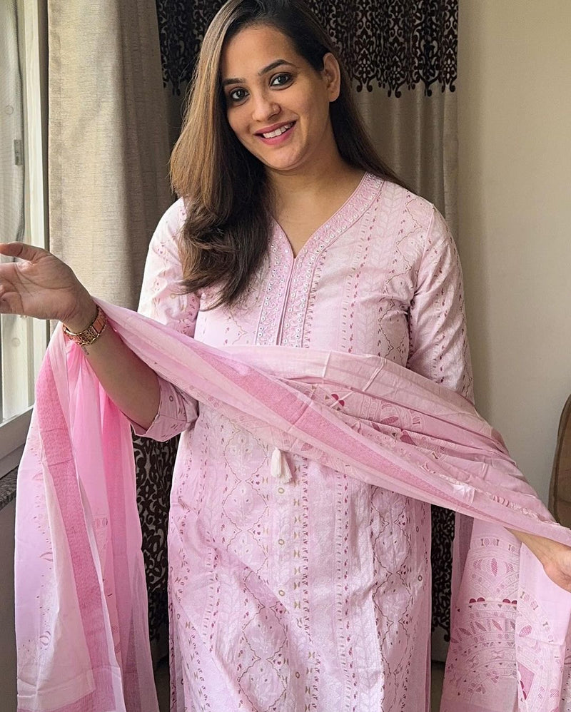 Elegant Pink Embroidered Suit With Dupatta