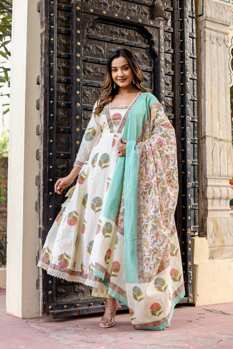 Elegant Floral Designer Suit With Dupatta