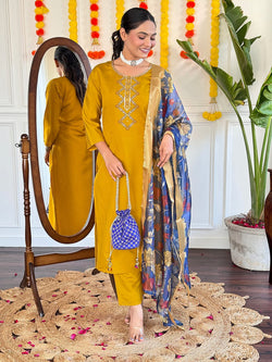 Designer Viscose Chanderi Suit With Dupatta