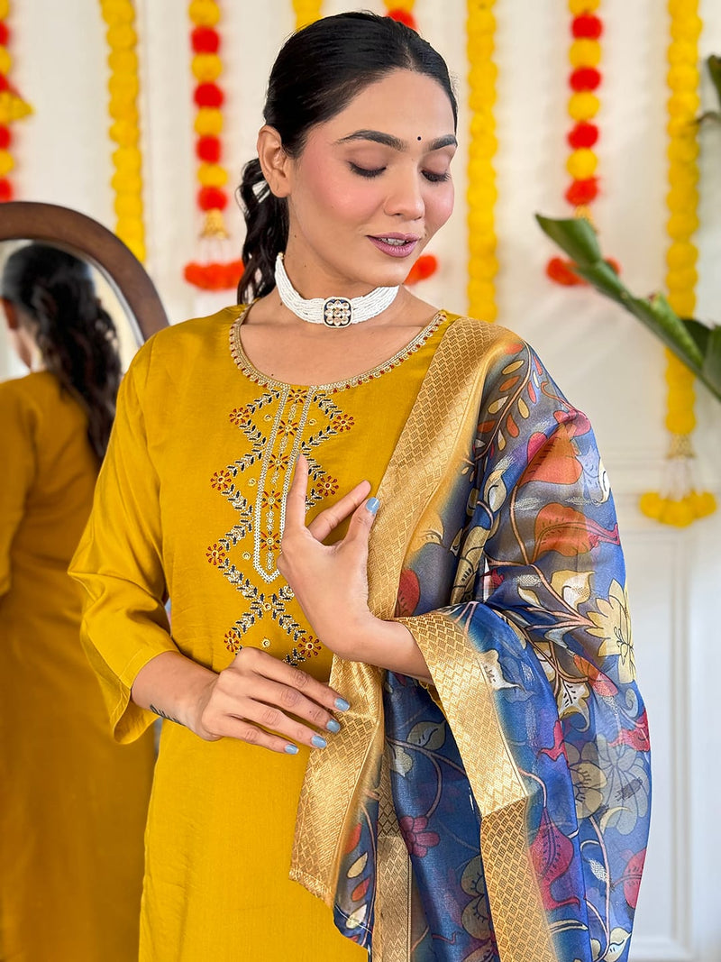 Designer Viscose Chanderi Suit With Dupatta