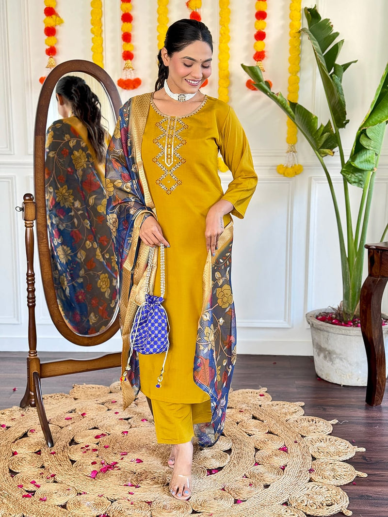 Designer Viscose Chanderi Suit With Dupatta