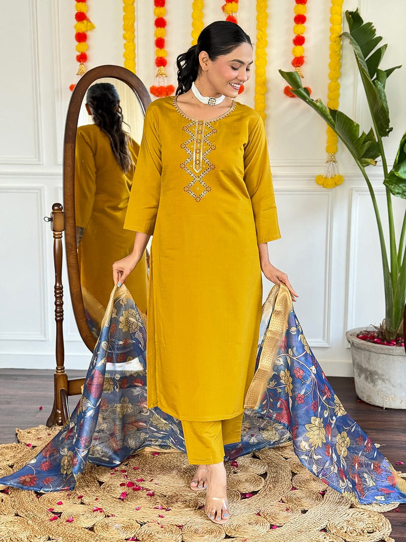 Designer Viscose Chanderi Suit With Dupatta