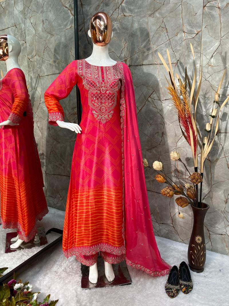 Designer Pure Chinnon Silk Suit With Dupatta