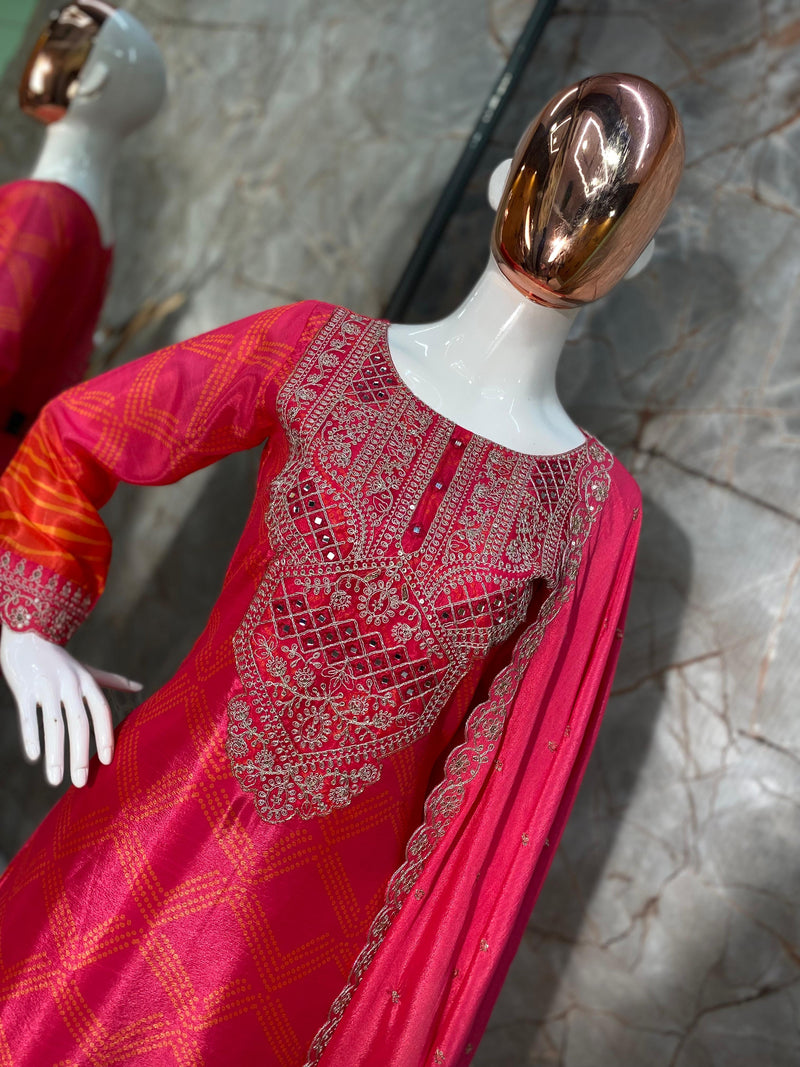 Designer Pure Chinnon Silk Suit With Dupatta