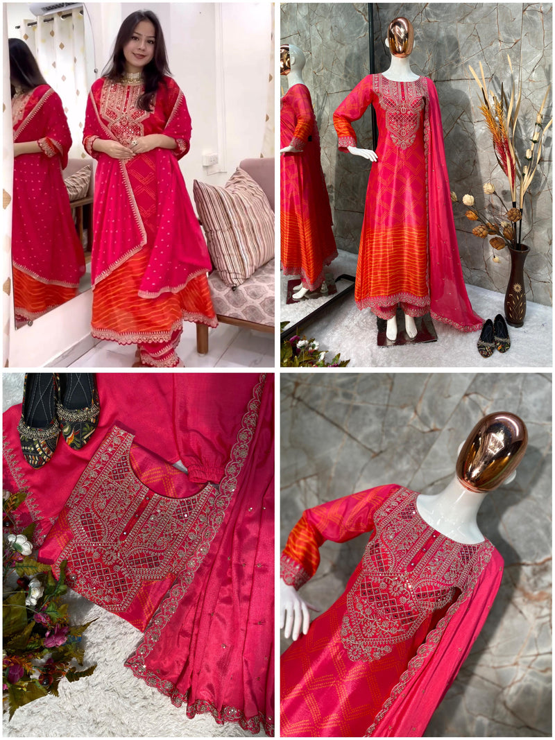 Designer Pure Chinnon Silk Suit With Dupatta