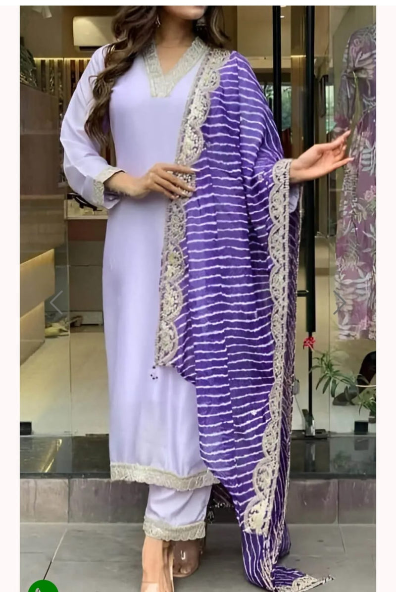 Heavy Silk Embroidered Suit With Dupatta