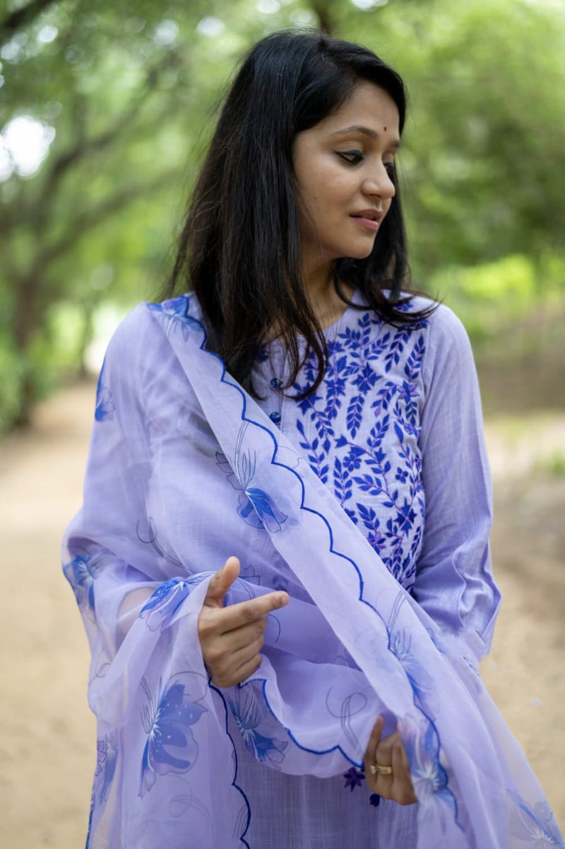 Floral Purple Digital Printed Suit With Dupatta