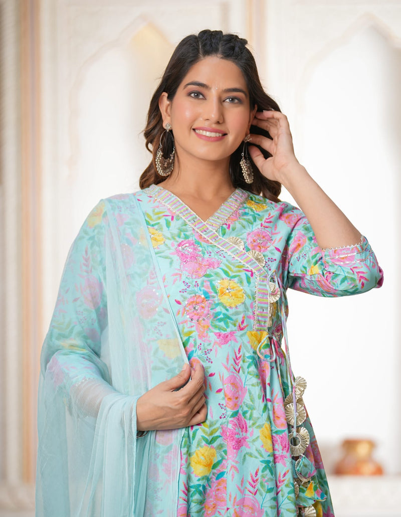 ANAREKALI FLORAL ANGRAKHA SUIT WITH DUPATTA