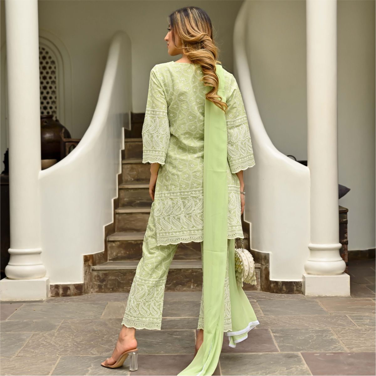 Green Chikenkari Embroidered Suit With Dupatta