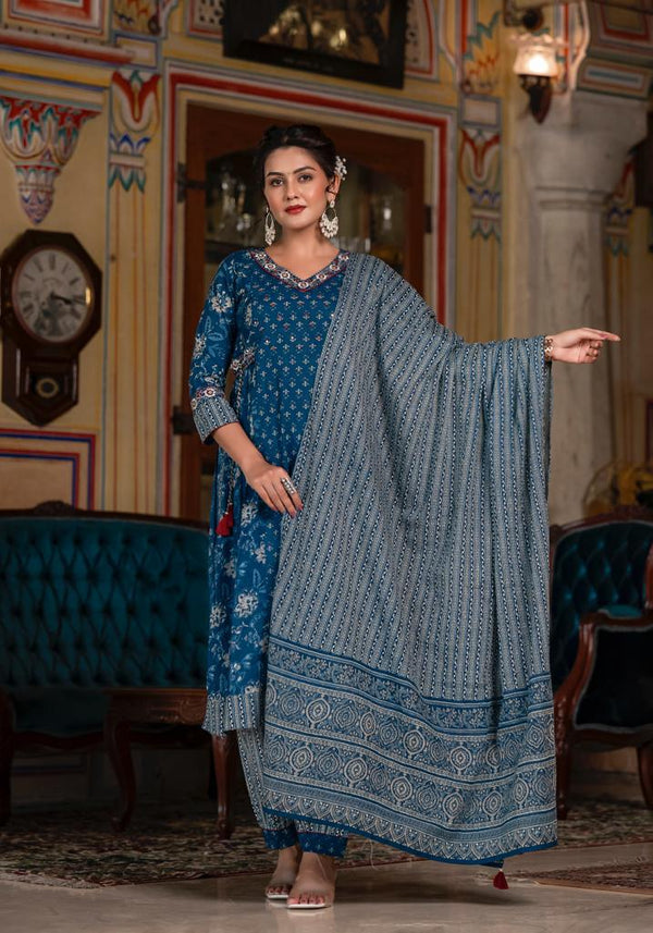 NAVY BLUE AFGHANI SUIT WITH DUPATTA